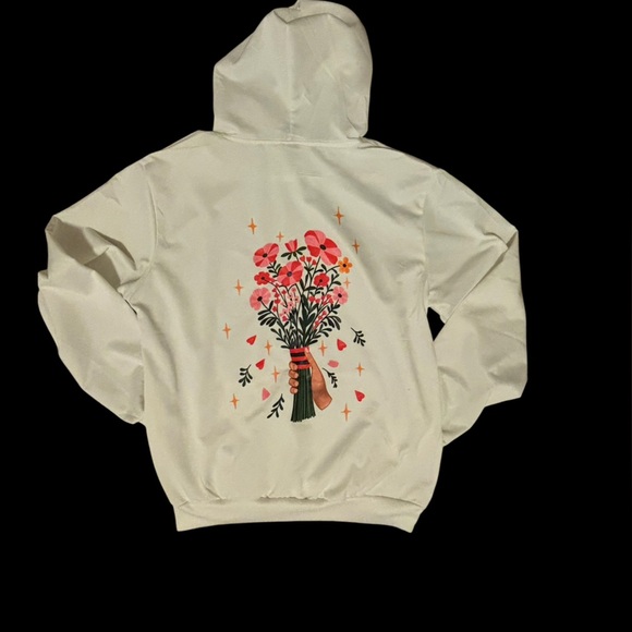 Tops - White Hoodie with Floral Bouquet Design